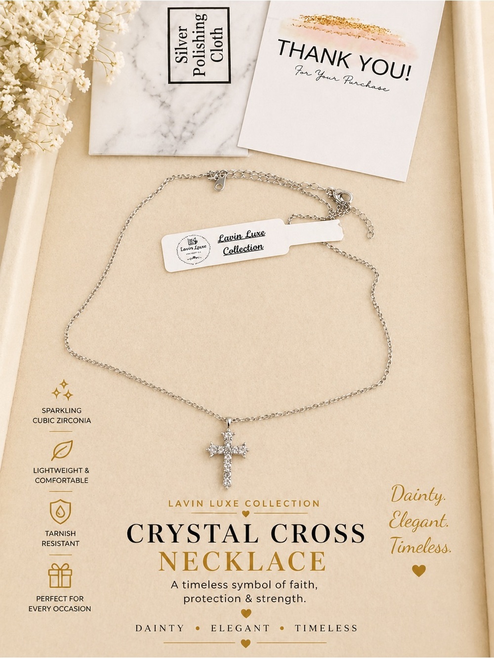 Crystal Cross Necklace - Silver 925